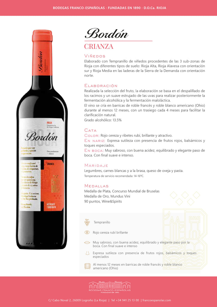 Spain (Rioja): Bordon Crianza (75cl) [D093]