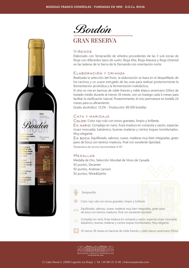 RIOJA BORDON GRAN RESERVA 75cl [D096]