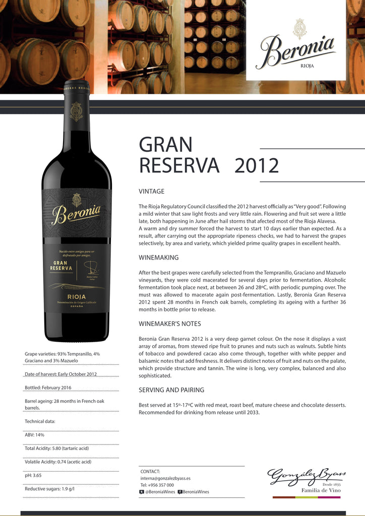 BERONIA GRAN RESERVA 75cl [D110]